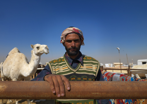Man in the camel market, Riyadh Province, Riyadh, Saudi Arabia