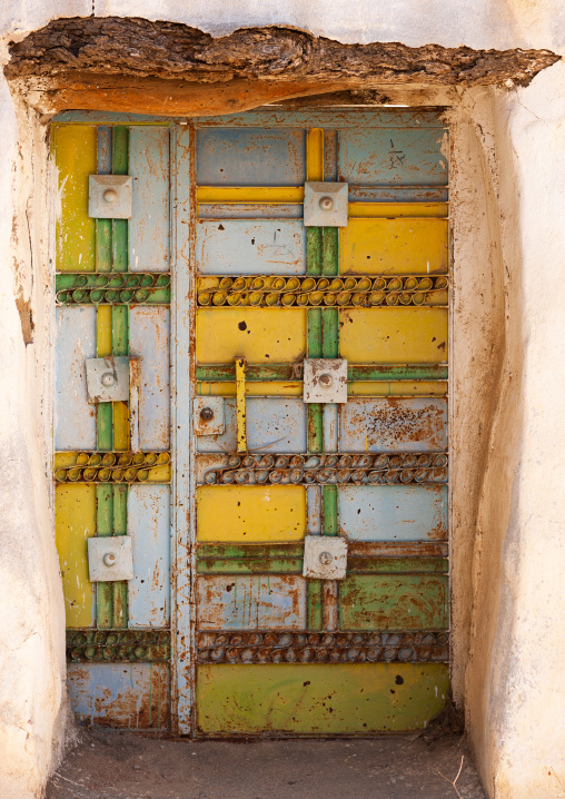 Door in a traditional clay houses in a village, Asir Province, Aseer, Saudi Arabia
