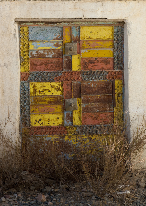 Old metalic door in village, Najran Province, Najran, Saudi Arabia