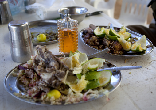 Leftovers Of A Meat Meal In A Silvery Plate At A Restaurant, Somaliland