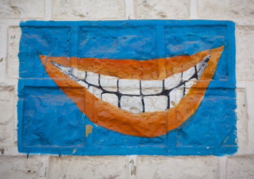 Dentist Advertisement Painted Sign Showing Mouth And Teeth, Hargeisa, Somaliland