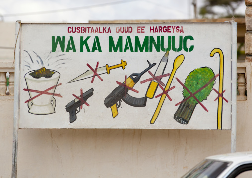 A Prohibition Sign Against Khat And Weapons, Hargeisa, Somaliland