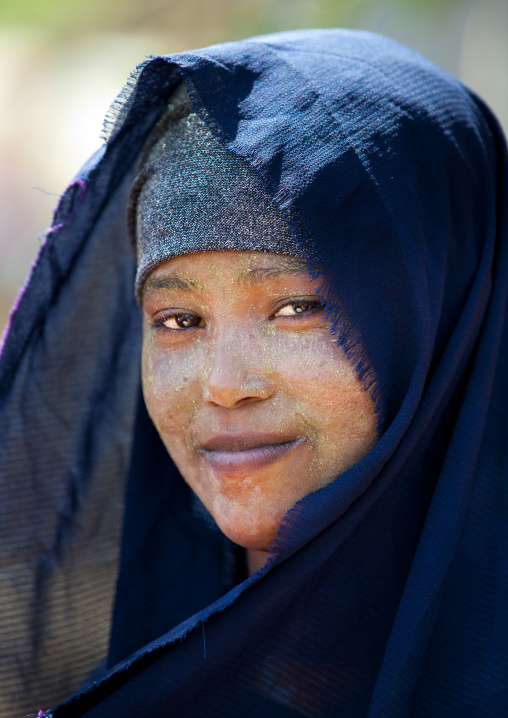 Portrait Of A Smiling Young Woman With A Black Veil, Hargeisa, Somaliland