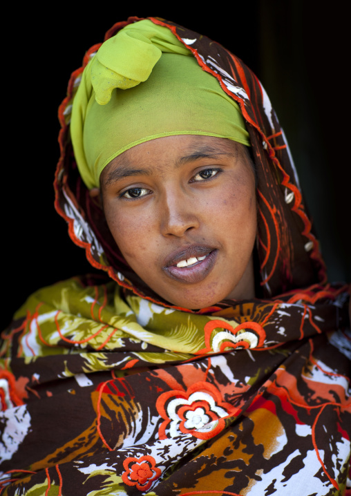 Portrait Of A Smiling Young Woman With Patterned Veil, Hargeisa, Somaliland