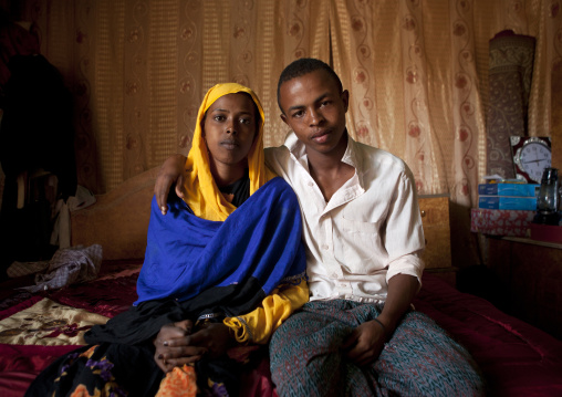 A  Young Couple In Their Bedroom Holding Each Other, Hargeisa, Somaliland