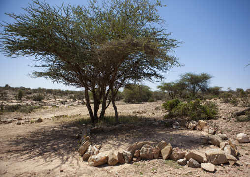 Landscape Of The Las Geel Area, Mosque Made With Stones In The Foreground, Somaliland