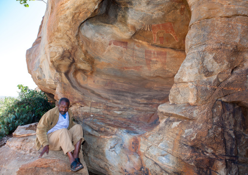 Somali man visiting laas geel rock art caves, Woqooyi Galbeed region, Hargeisa, Somaliland
