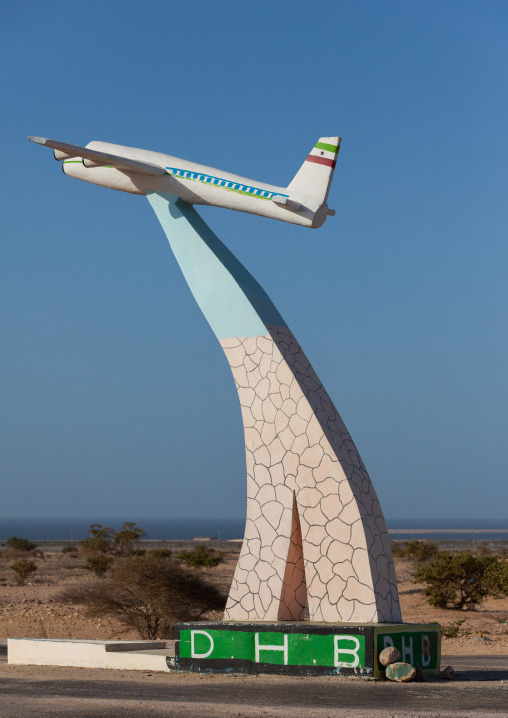 Plane statue at the entrance of the airport, North-Western province, Berbera, Somaliland