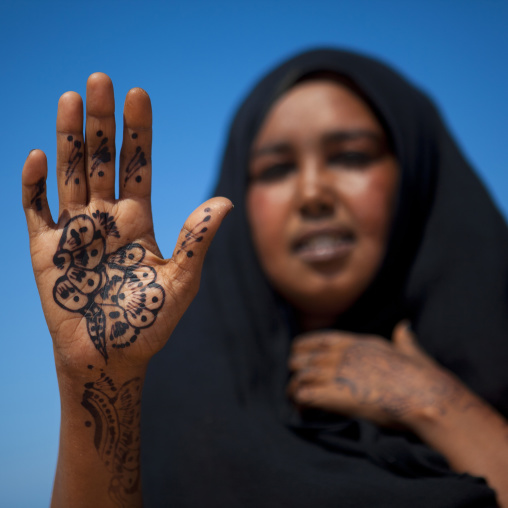 A Woman Showing Her Hand Painted With Henna,  Berbera Area, Somaliland