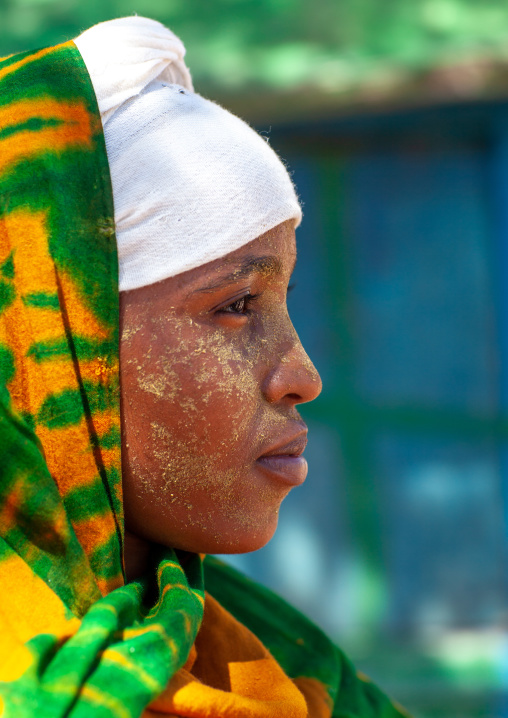 Portrait of a somali girl with qasil on her face, North-Western province, Berbera, Somaliland
