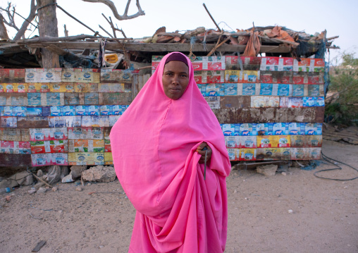 Portrait of a somali woman in pink hijab, North-Western province, Berbera, Somaliland