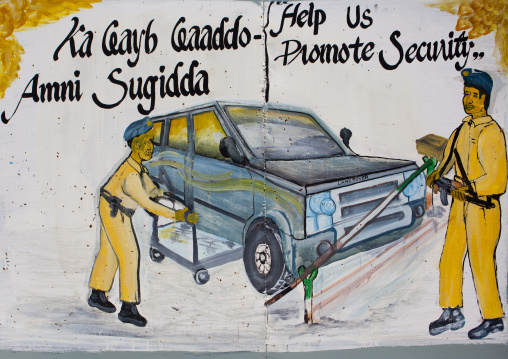 A Security Advice Painted Bilboard In The Entrance Of The City Plazza Hotel, Burao, Somaliland