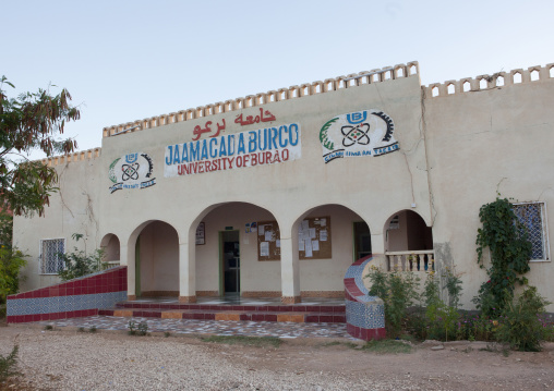 Entrance Door And Facade With Arcades And Colorful Mozaics Of The Burao University, Burao, Somaliland