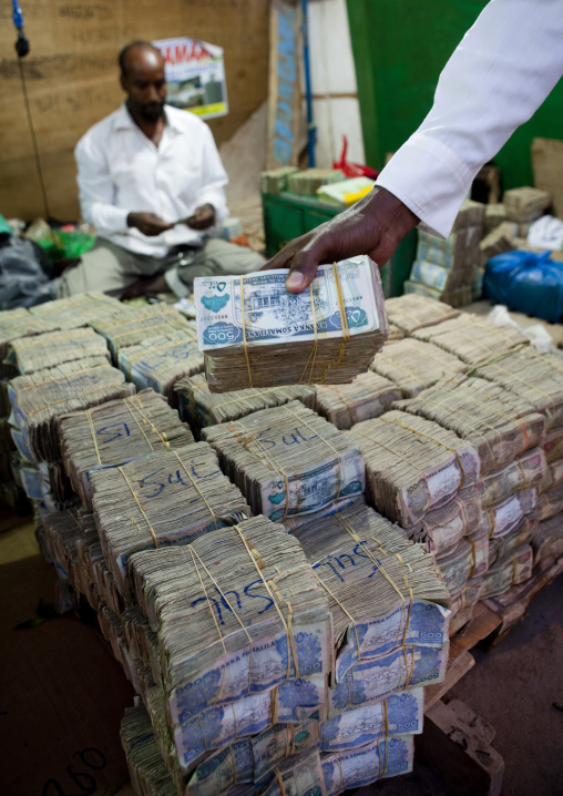Money Changers Wads Stall Along A Street, Near Hargeisa Market, Somaliland