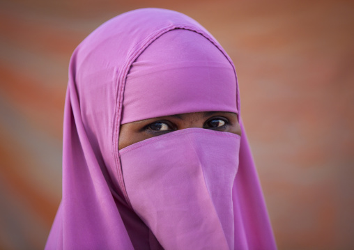 Portrait Of A Young Woman Wearing A Pink Niqab, Boorama, Somaliland