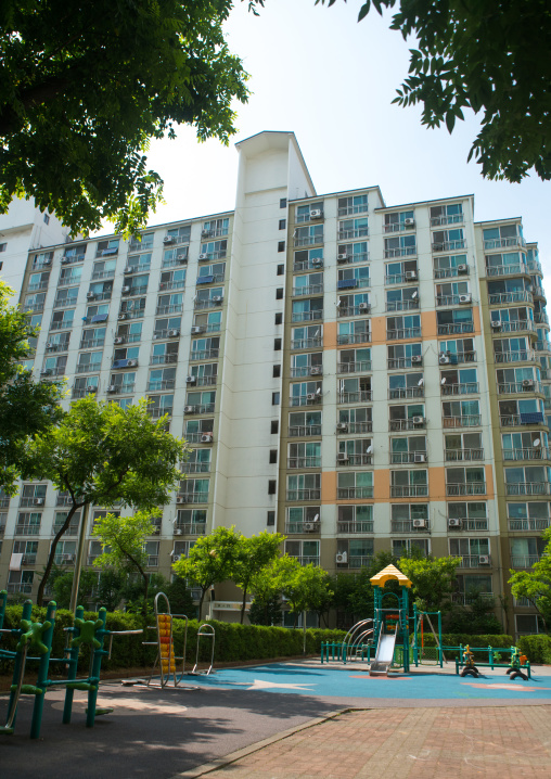 Residential apartments in yangcheong yangcheong where many north korean defectors live, National capital area, Seoul, South korea