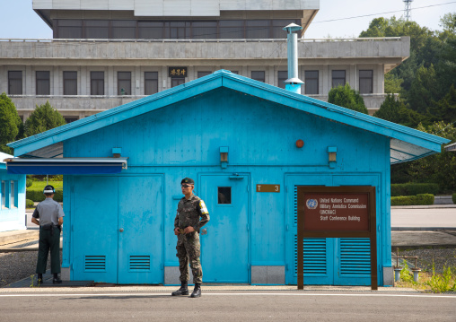 South Korean soldiers in the joint security area on the border between the two Koreas, North Hwanghae Province, Panmunjom, South Korea