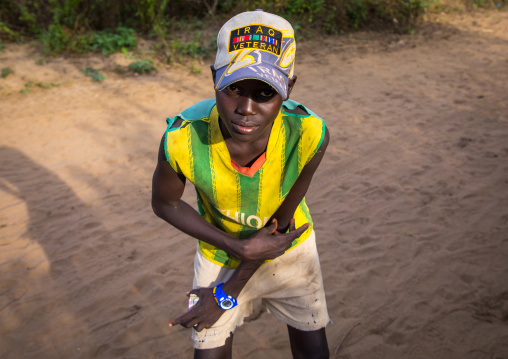 Toposa tribe young man wearing western clothes, Namorunyang State, Kapoeta, South Sudan