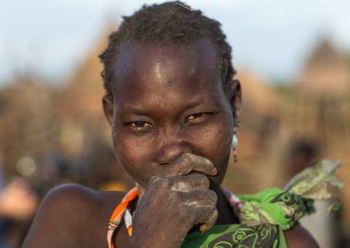 Portrait of a shy Toposa tribe woman, Namorunyang State, Kapoeta, South Sudan