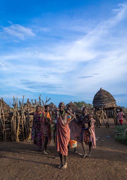 Toposa tribe people in a traditional village with granaries, Namorunyang State, Kapoeta, South Sudan