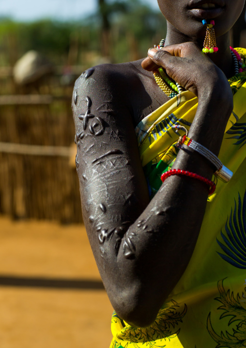 Larim tribe woman arm with scarifications, Boya Mountains, Imatong, South Sudan