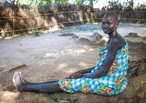 Portrait of a Larim tribe woman sit, Boya Mountains, Imatong, South Sudan