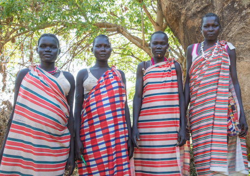 Portrait of Larim tribe women dressed in the same way, Boya Mountains, Imatong, South Sudan