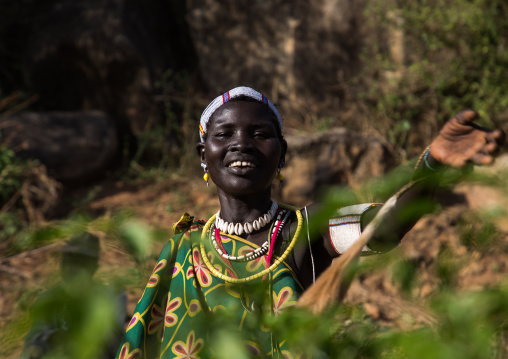 Portrait of a smiling Larim tribe woman, Boya Mountains, Imatong, South Sudan