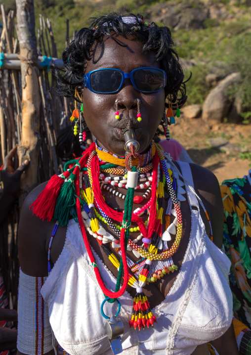 Larim tribe woman during a wedding celebration, Boya Mountains, Imatong, South Sudan