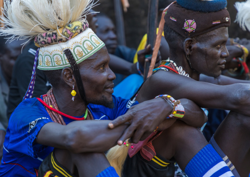 Larim tribe men during a wedding celebration, Boya Mountains, Imatong, South Sudan