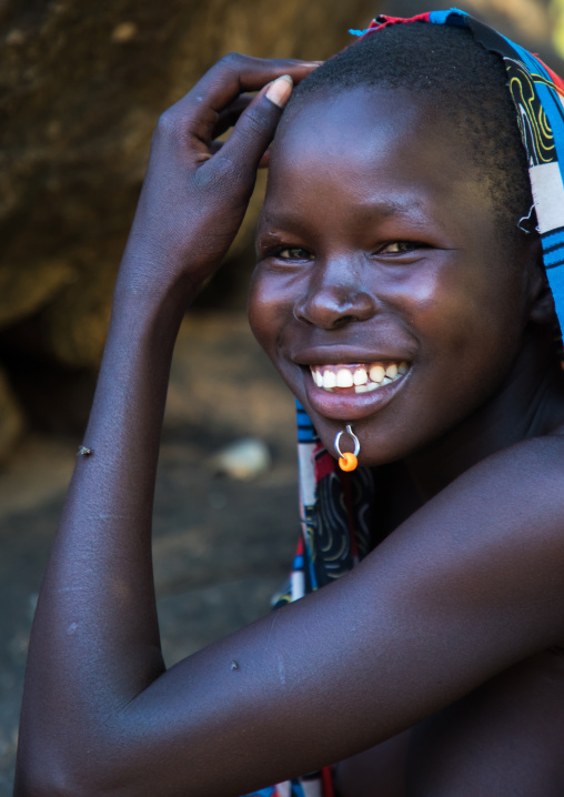 Smiling Larim tribe young woman, Boya Mountains, Imatong, South Sudan