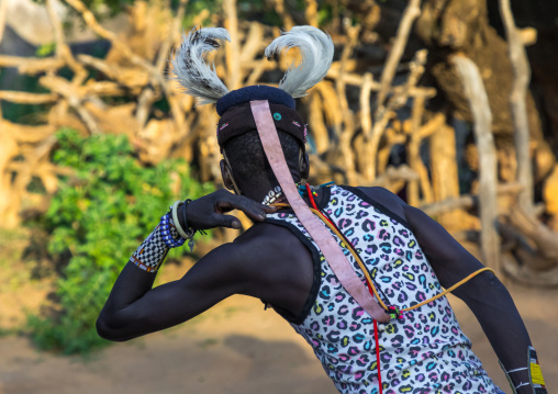 Larim tribe groom dancing during a wedding ceremony, Boya Mountains, Imatong, South Sudan