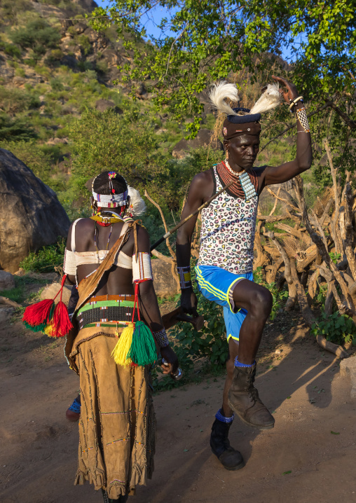 Larim tribe groom dancing with women during his wedding, Boya Mountains, Imatong, South Sudan