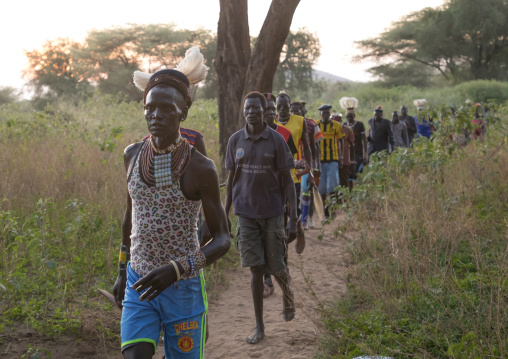 Larim tribe groom and his friends during his forced marriage ceremony, Boya Mountains, Imatong, South Sudan