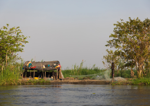 Mundari tribe house on the bank of the river Nile, Central Equatoria, Terekeka, South Sudan