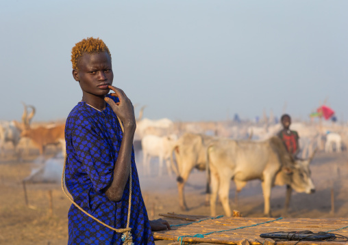 Mundari tribe man in a cattle camp, Central Equatoria, Terekeka, South Sudan