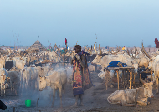 Mundari tribe man in the cattle camp, Central Equatoria, Terekeka, South Sudan
