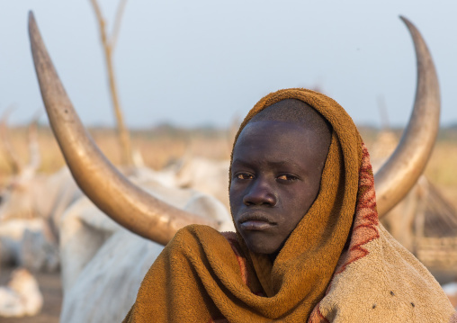Portrait of a Mundari tribe man in a cattle camp, Central Equatoria, Terekeka, South Sudan