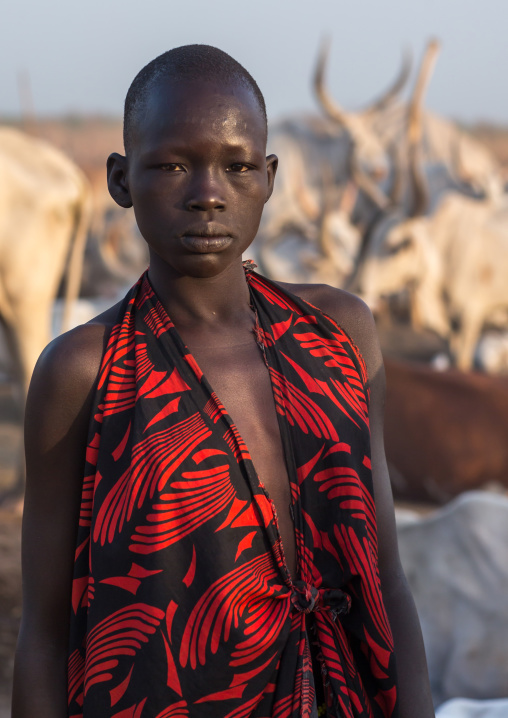 Portrait of a Mundari tribe woman in a cattle camp, Central Equatoria, Terekeka, South Sudan