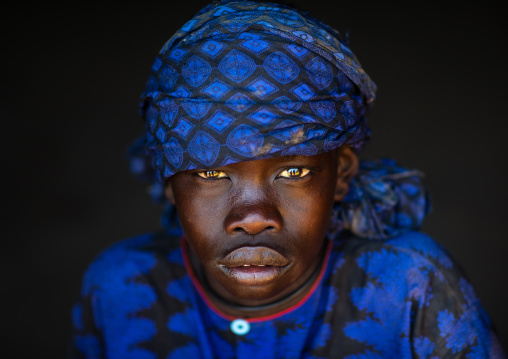 Portrait of a Mundari tribe boy with blue clothes, Central Equatoria, Terekeka, South Sudan