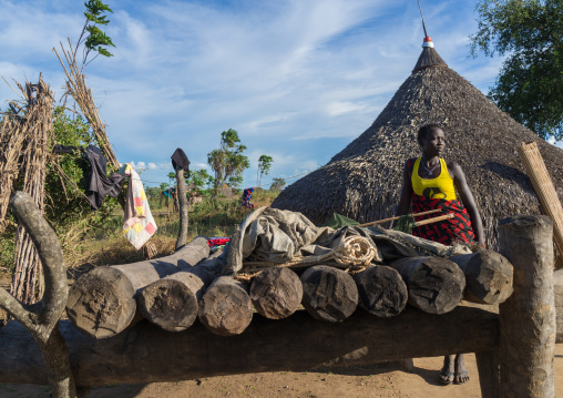 Mundari tribe woman in her village, Central Equatoria, Terekeka, South Sudan