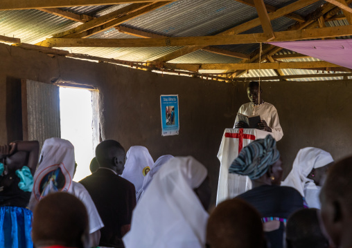 Mundari tribe people attending a sunday mass in a church, Central Equatoria, Terekeka, South Sudan