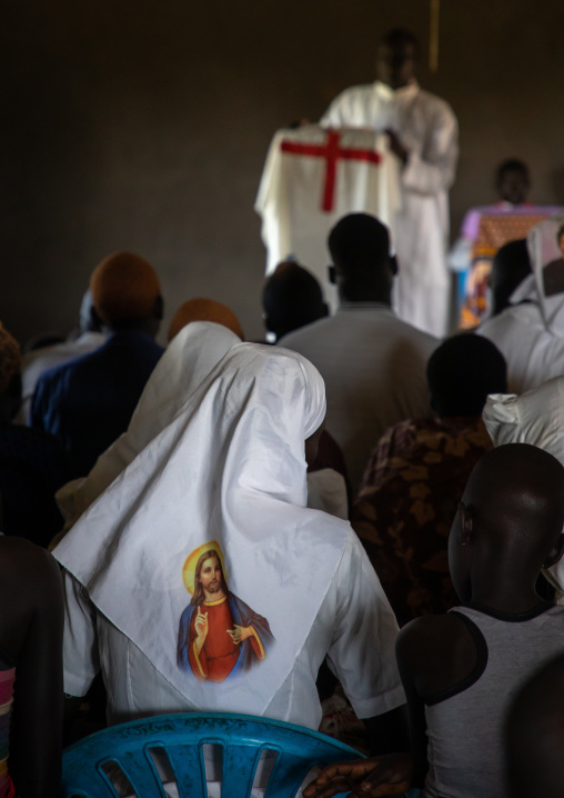 Mundari people attending a sunday mass in a church, Central Equatoria, Terekeka, South Sudan
