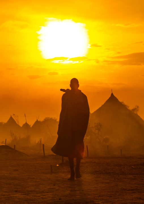 Mundari tribe man in the sunset, Central Equatoria, Terekeka, South Sudan