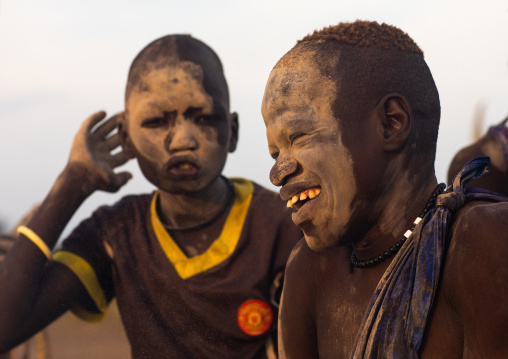 Mundari tribe boys covered in ash to protect from the mosquitoes and flies, Central Equatoria, Terekeka, South Sudan