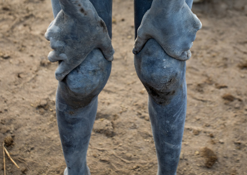Mundari tribe boy knees covered in ash, Central Equatoria, Terekeka, South Sudan