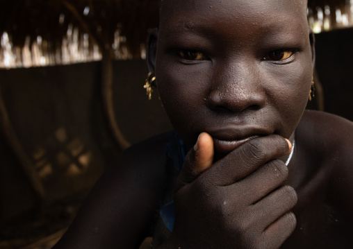 Portrait of a beautiful Mundari tribe teenage girl, Central Equatoria, Terekeka, South Sudan