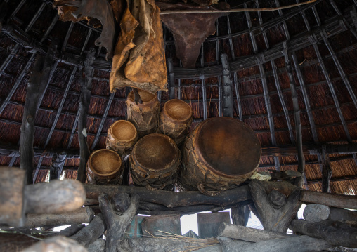Drums kept under a roof, Central Equatoria, Illeu, South Sudan