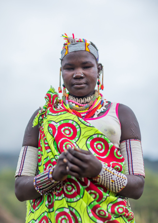 Portrait of a Larim tribe woman with a decorated headwear, Boya Mountains, Imatong, South Sudan