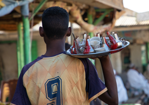Sudanese young man serving coffee in the street, Kassala State, Kassala, Sudan